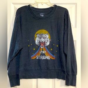 Anthropologie X Sharlene Perkins size S Gray Sweatshirt White Tiger Stay Strong